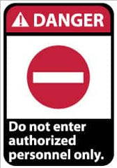 NMC - "Danger - Do Not Enter - Authorized Personnel Only", 14" Long x 10" Wide, Pressure-Sensitive Vinyl Safety Sign - Rectangle, 0.004" Thick, Use for Security & Admittance - Caliber Tooling