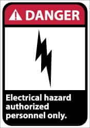 NMC - "Danger - Electrical Hazard - Authorized Personnel Only", 14" Long x 10" Wide, Pressure-Sensitive Vinyl Safety Sign - Rectangle, 0.004" Thick, Use for Accident Prevention - Caliber Tooling