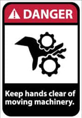 NMC - "Danger - Keep Hands Clear of Moving Machinery", 14" Long x 10" Wide, Pressure-Sensitive Vinyl Safety Sign - Rectangle, 0.004" Thick, Use for Accident Prevention - Caliber Tooling