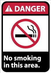 NMC - "Danger - No Smoking in This Area", 14" Long x 10" Wide, Pressure-Sensitive Vinyl Safety Sign - Rectangle, 0.004" Thick, Use for Accident Prevention - Caliber Tooling