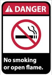 NMC - "Danger - No Smoking or Open Flame", 14" Long x 10" Wide, Rigid Plastic Safety Sign - Rectangle, 0.05" Thick, Use for Accident Prevention - Caliber Tooling