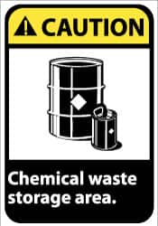 NMC - "Caution - Chemical Waste Storage Area", 14" Long x 10" Wide, Pressure-Sensitive Vinyl Safety Sign - Rectangle, 0.004" Thick, Use for Hazardous Materials - Caliber Tooling