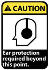 NMC - "Caution - Ear Protection Required Beyond This Point", 14" Long x 10" Wide, Pressure-Sensitive Vinyl Safety Sign - Rectangle, 0.004" Thick, Use for Accident Prevention - Caliber Tooling