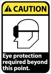 NMC - "Caution - Eye Protection Required Beyond This Point", 14" Long x 10" Wide, Pressure-Sensitive Vinyl Safety Sign - Rectangle, 0.004" Thick, Use for Accident Prevention - Caliber Tooling