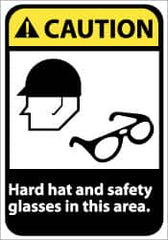 NMC - "Caution - Hard Hat and Safety Glasses in This Area", 14" Long x 10" Wide, Pressure-Sensitive Vinyl Safety Sign - Rectangle, 0.004" Thick, Use for Accident Prevention - Caliber Tooling