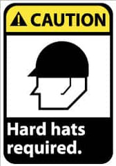 NMC - "Caution - Hard Hats Required", 14" Long x 10" Wide, Rigid Plastic Safety Sign - Rectangle, 0.05" Thick, Use for Accident Prevention - Caliber Tooling