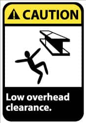 NMC - "Caution - Low Overhead Clearance", 14" Long x 10" Wide, Pressure-Sensitive Vinyl Safety Sign - Rectangle, 0.004" Thick, Use for Accident Prevention - Caliber Tooling