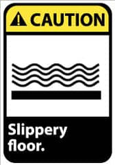 NMC - "Caution - Slippery Floor", 14" Long x 10" Wide, Rigid Plastic Safety Sign - Rectangle, 0.05" Thick, Use for Accident Prevention - Caliber Tooling