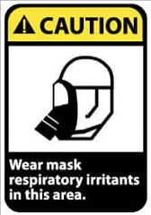 NMC - "Caution - Wear Mask - Respiratory Irritants in This Area", 14" Long x 10" Wide, Rigid Plastic Safety Sign - Rectangle, 0.05" Thick, Use for Accident Prevention - Caliber Tooling