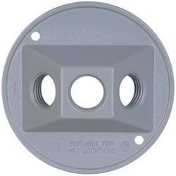 Cooper Crouse-Hinds - 3 Outlet, 1/2" Hole Diam, Powder Coat Finish, Round Noncorrosive Weatherproof Box Cover - 4-1/2" Wide x 9/16" High, Wet Locations, Aluminum, UL Listed - Caliber Tooling