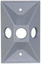 Cooper Crouse-Hinds - 3 Outlet, 1/2" Hole Diam, Powder Coat Finish, Rectangle Noncorrosive Weatherproof Box Cover - 4-5/8" Long x 2-7/8" Wide x 1-1/16" High, Wet Locations, Aluminum, UL Listed - Caliber Tooling