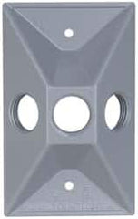 Cooper Crouse-Hinds - 3 Outlet, 1/2" Hole Diam, Powder Coat Finish, Rectangle Noncorrosive Weatherproof Box Cover - 4-5/8" Long x 2-7/8" Wide x 1-1/16" High, Wet Locations, Aluminum, UL Listed - Caliber Tooling