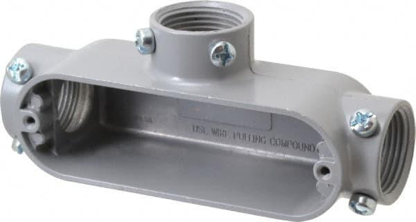 Cooper Crouse-Hinds - Form 5, T Body, 1" Trade, EMT, IMC, Rigid Aluminum Conduit Body - Rectangle, 6.33" OAL, 12.2 cc Capacity, Gray - Caliber Tooling