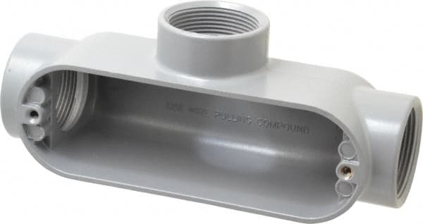 Cooper Crouse-Hinds - Form 5, T Body, 1-1/2" Trade, IMC, Rigid Aluminum Conduit Body - Oval/Rectangle, 8.45" OAL, 33.1 cc Capacity, Silver - Caliber Tooling