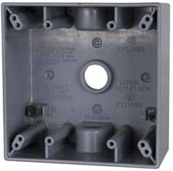 Cooper Crouse-Hinds - 2 Gang, (3) 1/2" Knockouts, Aluminum Rectangle Outlet Box - 4-9/16" Overall Height x 4-5/8" Overall Width x 2-1/16" Overall Depth, Weather Resistant - Caliber Tooling