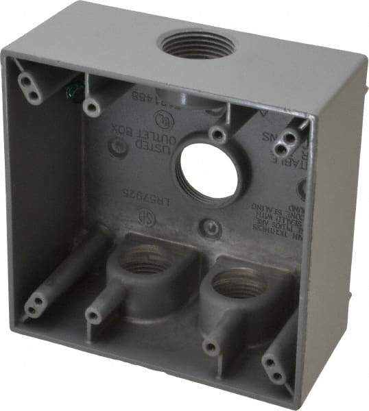 Cooper Crouse-Hinds - 2 Gang, (4) 3/4" Knockouts, Aluminum Rectangle Outlet Box - 4-9/16" Overall Height x 4-5/8" Overall Width x 2-1/16" Overall Depth, Weather Resistant - Caliber Tooling