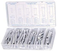 Precision Brand - 83 Piece, 3/16 to 1/2" Pin Diam, Clevis Pin Assortment - 1 to 2" Long, Steel, Zinc Plated - Caliber Tooling