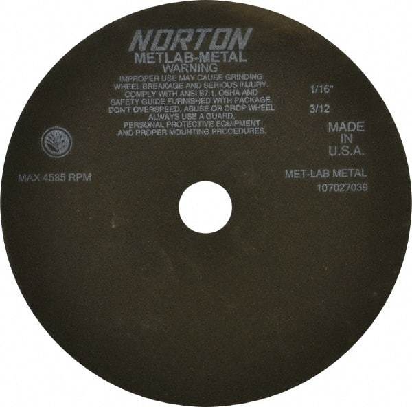 Norton - 10" 90 Grit Aluminum Oxide Cutoff Wheel - 1/16" Thick, 1-1/4" Arbor, 4,585 Max RPM, Use with Angle Grinders - Caliber Tooling