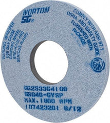 Norton - 14" Diam x 5" Hole x 1" Thick, G Hardness, 46 Grit Surface Grinding Wheel - Ceramic, Type 1, Coarse Grade, 1,800 Max RPM, Vitrified Bond, No Recess - Caliber Tooling