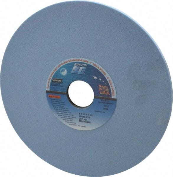 Norton - 8" Diam x 1-1/4" Hole x 1/4" Thick, K Hardness, 80 Grit Surface Grinding Wheel - Ceramic, Type 1, Medium Grade, 3,600 Max RPM, Vitrified Bond, No Recess - Caliber Tooling