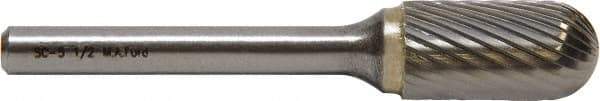 M.A. Ford - 7/16" Cut Diam, 1/4" Shank Diam, Cylinder with Radius Head Double Cut Burr - Carbide, Radius End, 1" LOC, 3" OAL - Caliber Tooling