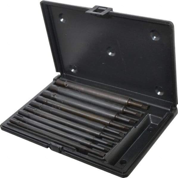 Walton - #0 to 1/2" Tap Extension Set - Alloy Steel, 8" Overall Length, 5/8" Max Outside Diam, 0.219, 0.318, 0.323, 0.367, 0.381, (4) 0.255" Extension Shank Diam, 9 Piece Set - Caliber Tooling