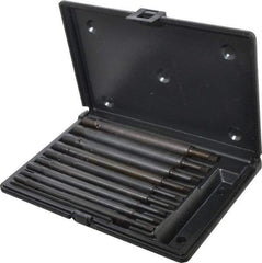 Walton - #0 to 1/2" Tap Extension Set - Alloy Steel, 8" Overall Length, 5/8" Max Outside Diam, 0.219, 0.318, 0.323, 0.367, 0.381, (4) 0.255" Extension Shank Diam, 9 Piece Set - Caliber Tooling