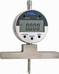 Fowler - 0" to 22" Alloy Steel Electronic Depth Gage - 0.0008" Accuracy, 0.01mm Resolution, 4" Base Length - Caliber Tooling