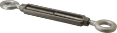 Made in USA - 2,200 Lb Load Limit, 1/2" Thread Diam, 6" Take Up, Stainless Steel Eye & Eye Turnbuckle - 7-1/2" Body Length, 3/4" Neck Length, 13" Closed Length - Caliber Tooling