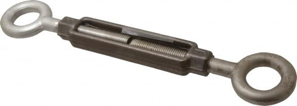 Made in USA - 5,200 Lb Load Limit, 3/4" Thread Diam, 6" Take Up, Stainless Steel Eye & Eye Turnbuckle - 8-1/8" Body Length, 1-1/16" Neck Length, 17-3/4" Closed Length - Caliber Tooling