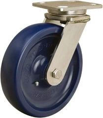 Hamilton - 8" Diam x 2" Wide x 9-1/2" OAH Top Plate Mount Swivel Caster - Polyurethane, 1,000 Lb Capacity, Delrin Bearing, 4 x 5" Plate - Caliber Tooling