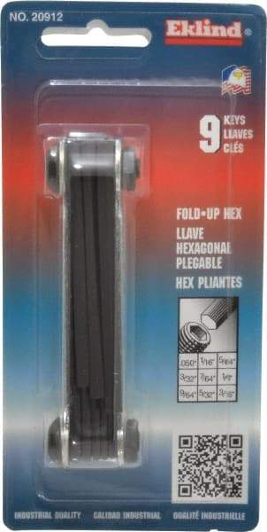 Eklind - 9 Piece Fold-Up Hex Key Set - Hex Range 0.05 to 3/16" - Caliber Tooling