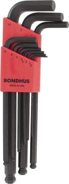 Bondhus - 9 Piece L-Key Ball End Hex Key Set - Hex Range 1.5 to 10mm - Caliber Tooling