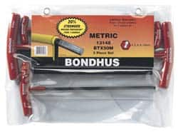 Bondhus - 5 Piece T-Handle Ball End Hex Key Set - Hex Range 4 to 10mm, Alloy Steel - Caliber Tooling