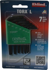 Eklind - 7 Piece T10 to T40 Chrome Nickel Alloy Steel L-Key Short Arm Torx Key Set - Exact Industrial Supply