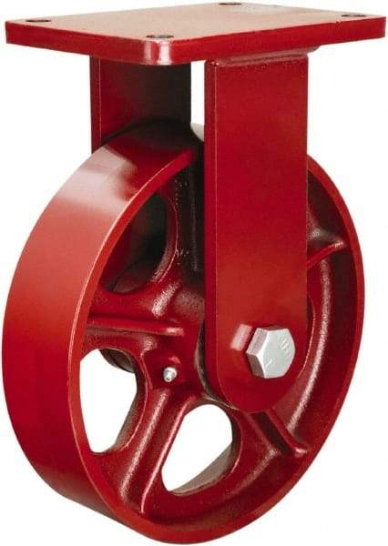 Hamilton - 10" Diam x 2-1/2" Wide x 12-1/2" OAH Top Plate Mount Rigid Caster - Cast Iron, 2,500 Lb Capacity, Tapered Roller Bearing, 5-1/2 x 7-1/2" Plate - Caliber Tooling