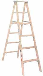 Made in USA - 8 Ft. High, Type IA Rating, Wood Step Ladder - Caliber Tooling