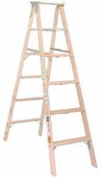 Made in USA - 8 Ft. High, Type I Rating, Wood Step Ladder - Caliber Tooling