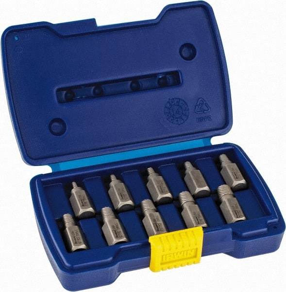 Irwin Hanson - 10 Piece Spiral Flute Screw Extractor Set - Screw Range 1/8 to 13/32" - Caliber Tooling