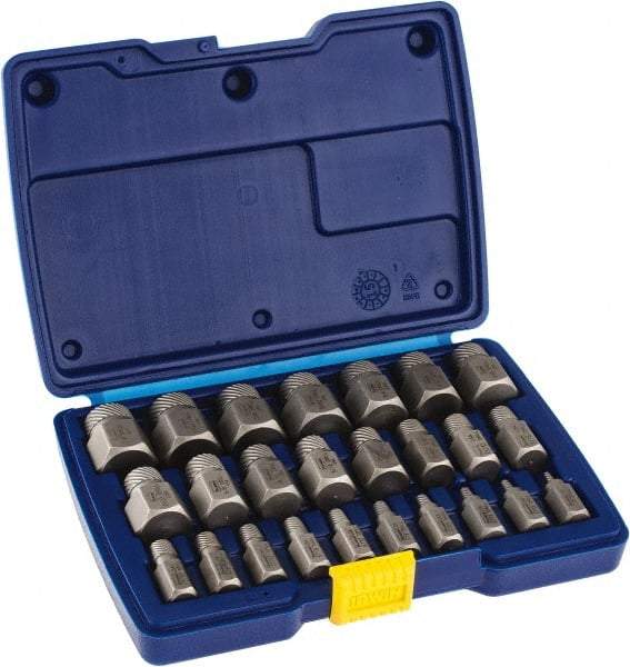 Irwin Hanson - 25 Piece Spiral Flute Screw Extractor Set - Screw Range 1/8 to 7/8" - Caliber Tooling