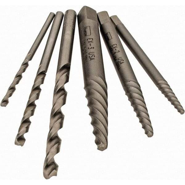 Irwin - 6 Piece Spiral Flute Screw Extractor Set - Screw Range 3/16 to 7/16" - Caliber Tooling