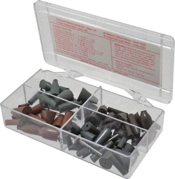 Cratex - 68 Piece Rubber Point Test Set - Includes 16 Cylinder Points, 32 Bullet Points, 16 Tapered Points & 4 Point Mandrels - Caliber Tooling