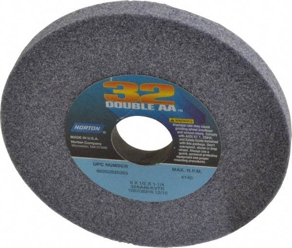 Norton - 6" Diam x 1-1/4" Hole x 1/2" Thick, K Hardness, 46 Grit Surface Grinding Wheel - Aluminum Oxide, Type 1, Coarse Grade, 4,140 Max RPM, Vitrified Bond, No Recess - Caliber Tooling