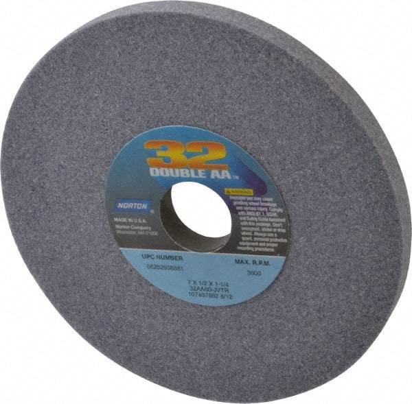 Norton - 7" Diam x 1-1/4" Hole x 1/2" Thick, J Hardness, 60 Grit Surface Grinding Wheel - Aluminum Oxide, Type 1, Medium Grade, 3,600 Max RPM, Vitrified Bond, No Recess - Caliber Tooling