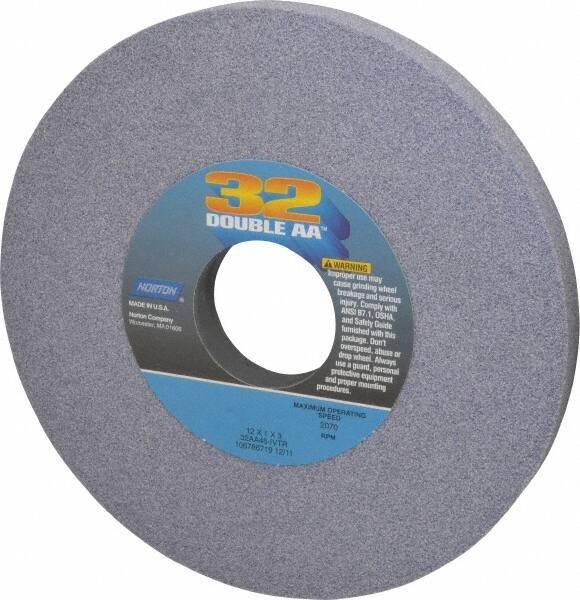 Norton - 12" Diam x 3" Hole x 1" Thick, I Hardness, 46 Grit Surface Grinding Wheel - Aluminum Oxide, Type 1, Coarse Grade, 2,070 Max RPM, Vitrified Bond, No Recess - Caliber Tooling