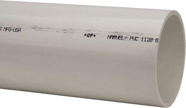 Made in USA - 6" Pipe, 5' Long PVC Unthreaded Plastic Pipe Nipple - 180 Max psi, 6.03" ID x 6-5/8" OD, Schedule 40, White - Caliber Tooling