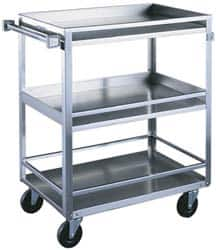 Made in USA - 300 Lb Capacity, 16-1/4" Wide x 27-1/2" Long x 33-3/8" High Standard Utility Cart - 3 Shelf, Stainless Steel, Swivel Casters - Caliber Tooling