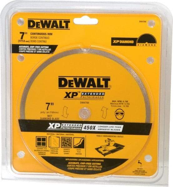 DeWALT - 7" Diam, 5/8" Arbor Hole Diam, Wet & Dry Cut Saw Blade - Diamond-Tipped, Standard Round Arbor - Caliber Tooling