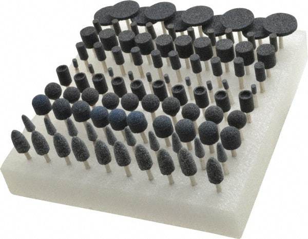 Grier Abrasives - 100 Piece Aluminum Oxide Vitrified Mounted Stone Abrasive Point Set - Includes Shapes W125, W154, W144, W163, W185, B91, B53, B121, B52 & B131 - Caliber Tooling