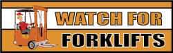 NMC - Watch for Forklifts, 120 Inch Long x 36 Inch High, Safety Banner with Graphic - Graphic Shows Recycling Symbol, Polyethylene, English, Printed on 1 Side - Caliber Tooling